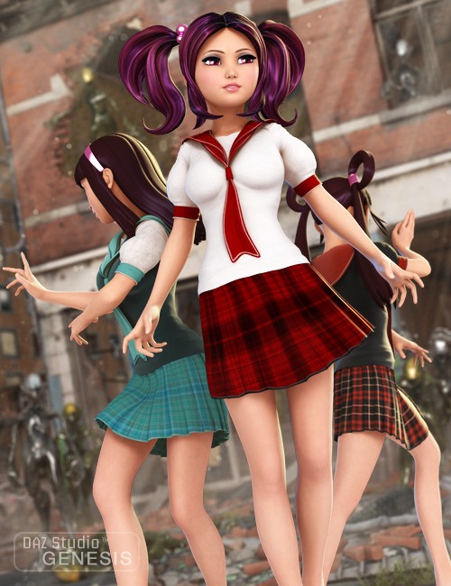 anime school girl with dragon tail