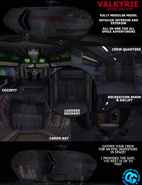 Spaceship with detailed interior