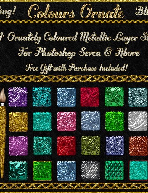 BLING! Colours Ornate Layer Styles w/Free Goodies for Photoshop 7 & Above
