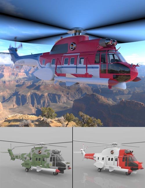 Super Puma AS-332B Helicopter (for Poser)