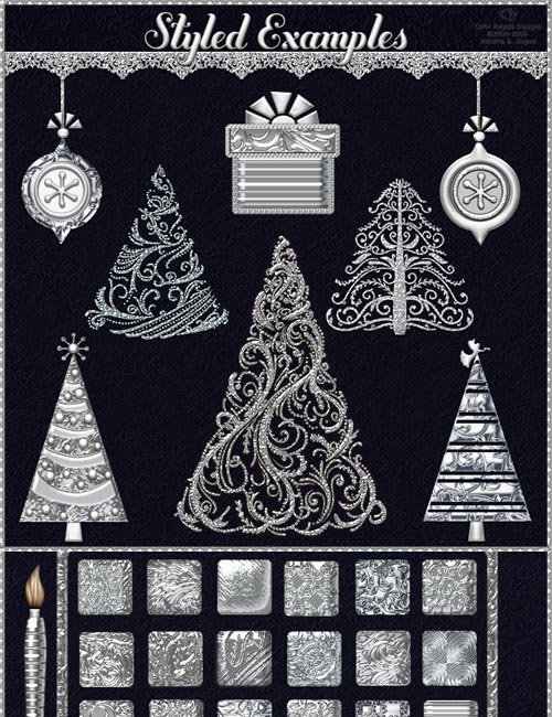 Bling! SILVER ORNATE Layer Styles w/Free Gift for Photoshop 7 & Above