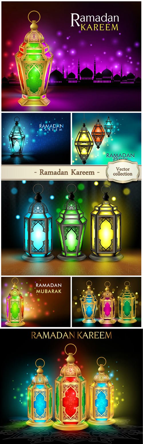 Ramadan Kareem, vector background with shining lamps