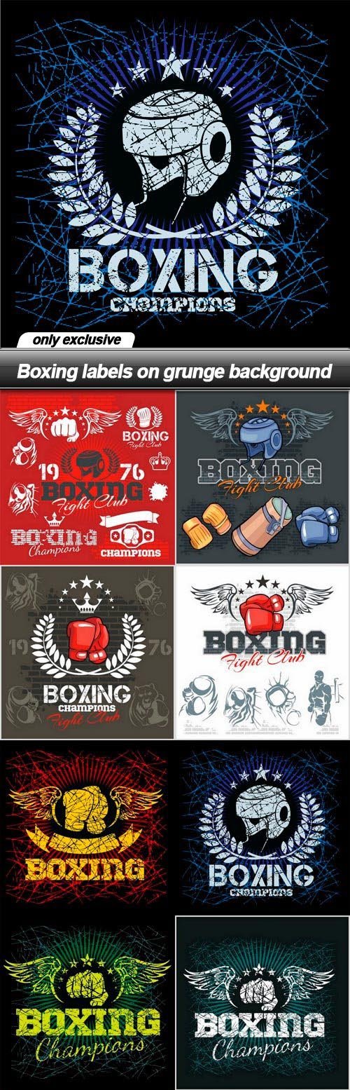 Boxing labels on grunge background - 10 EPS