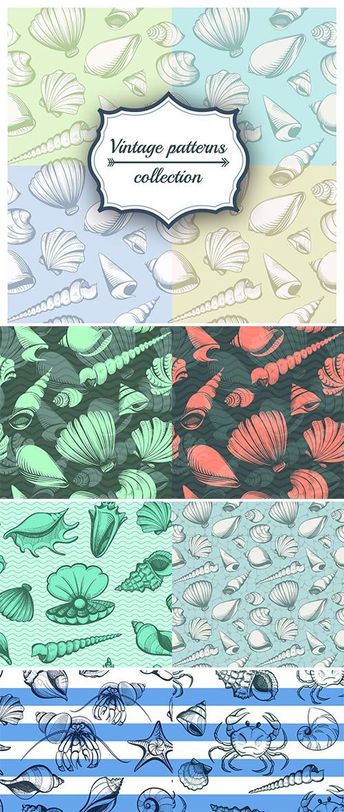 Stock seamless pattern vintage sketch style vector summer nautical seaside background illustration