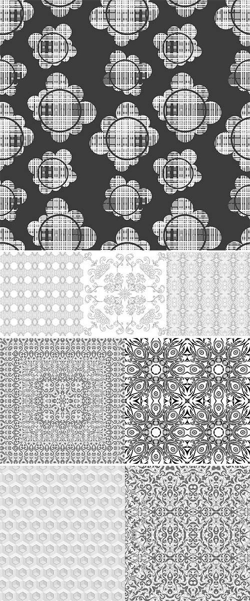 Vector Abstract seamless background with grey symbolical floral patterns on white