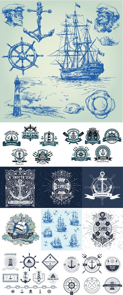 Vector Stock Set of nautical logos, badges and labels