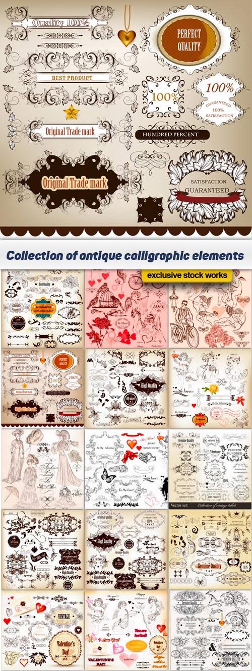 Collection of antique calligraphic elements - 15 EPS
