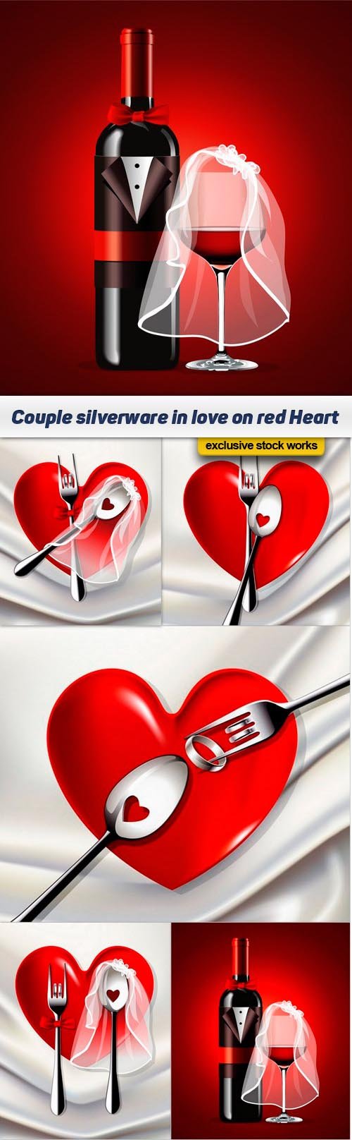 Couple silverware in love on red Heart - 5 EPS