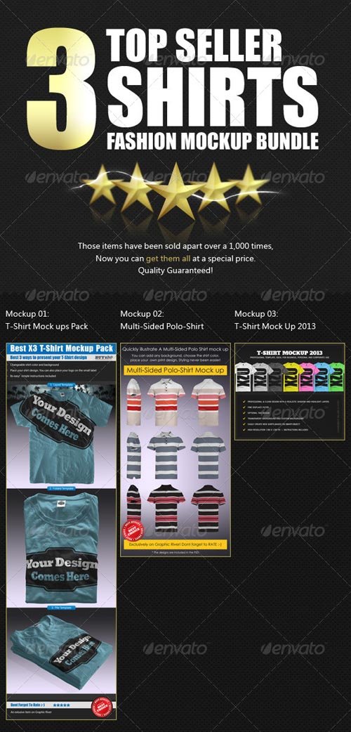 GraphicRiver - x3 Top Seller Shirt Mockups Bundle