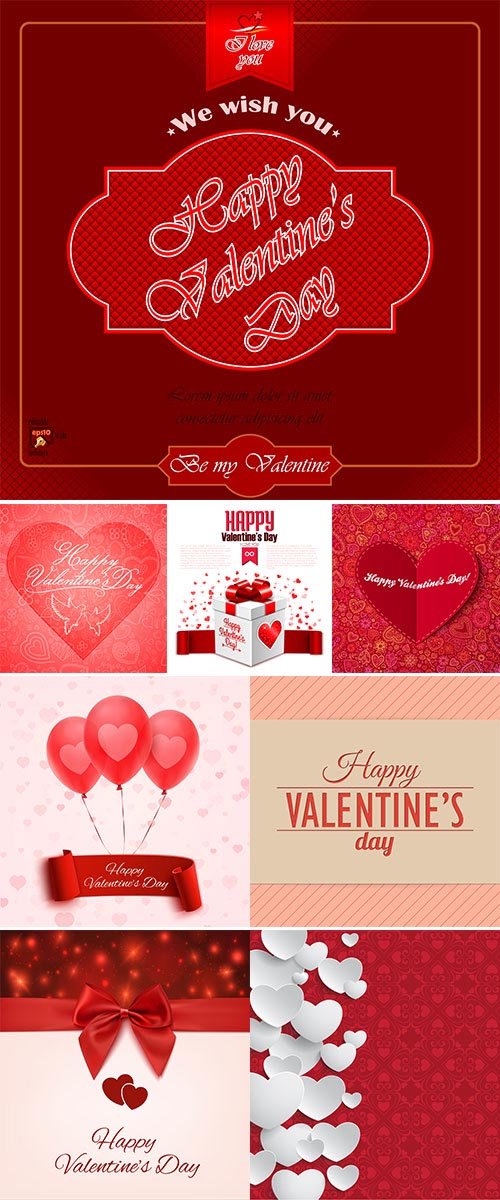 Stock Valentine's Day greeting card, love message on red ribbon on boken background