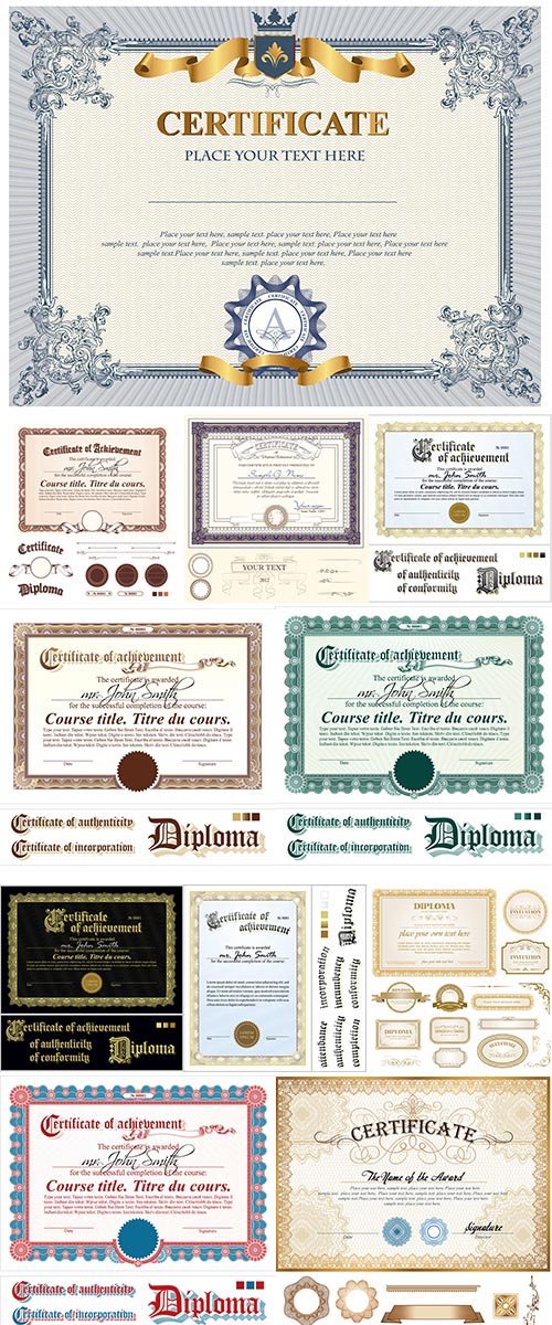 Stock Vector illustration of gold detailed certificate