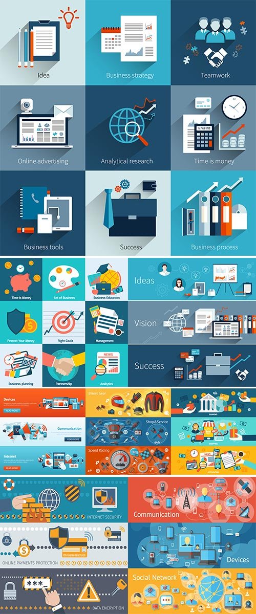 Stock Communication banner set with mobile internet devices isolated vector illustration