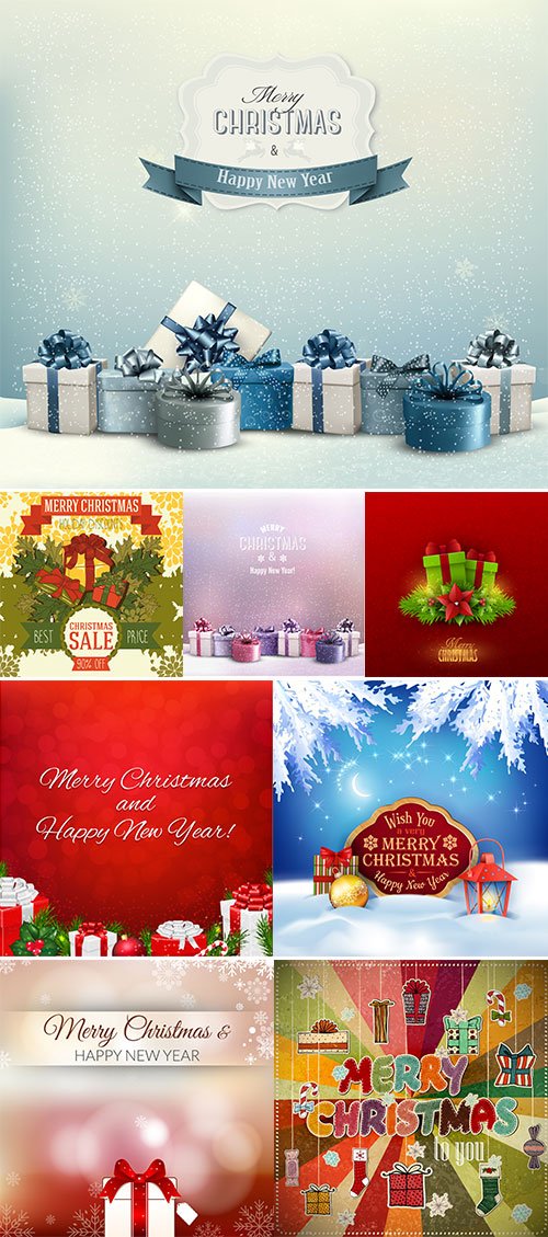 Stock Holiday Christmas background with a border of gift boxes, Vector
