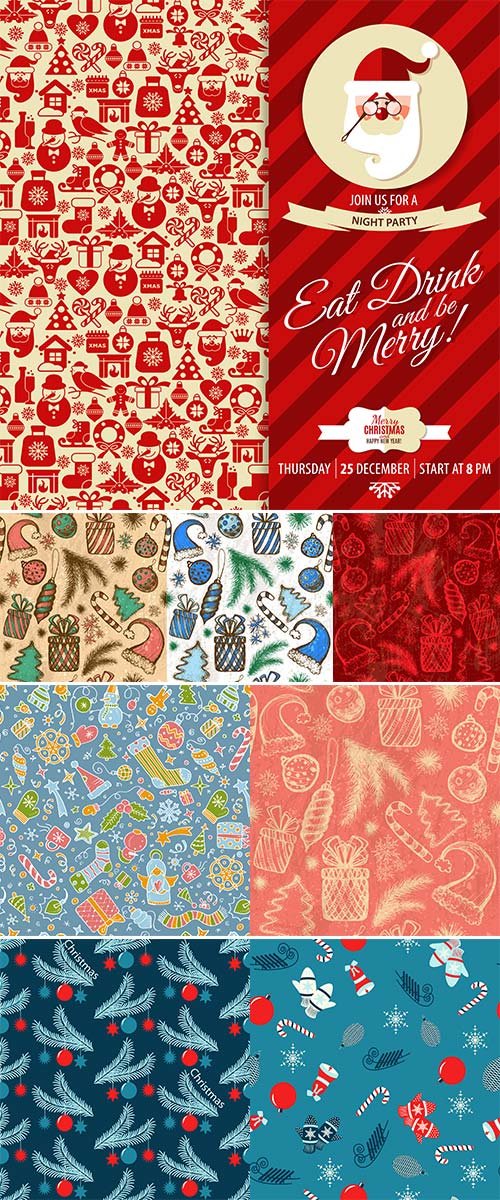 Stock Seamless christmas vector illustration background with Christmas symbols