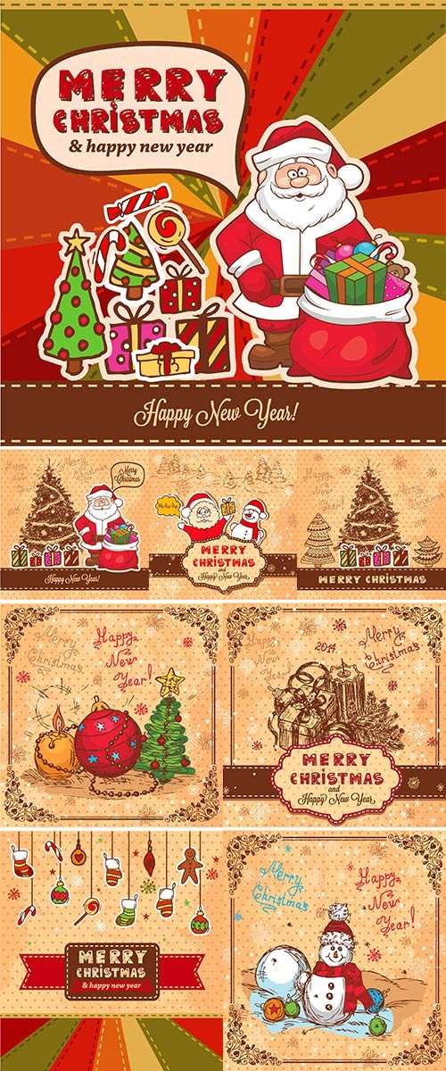 Stock Vector Vintage Christmas Card for Holiday Design