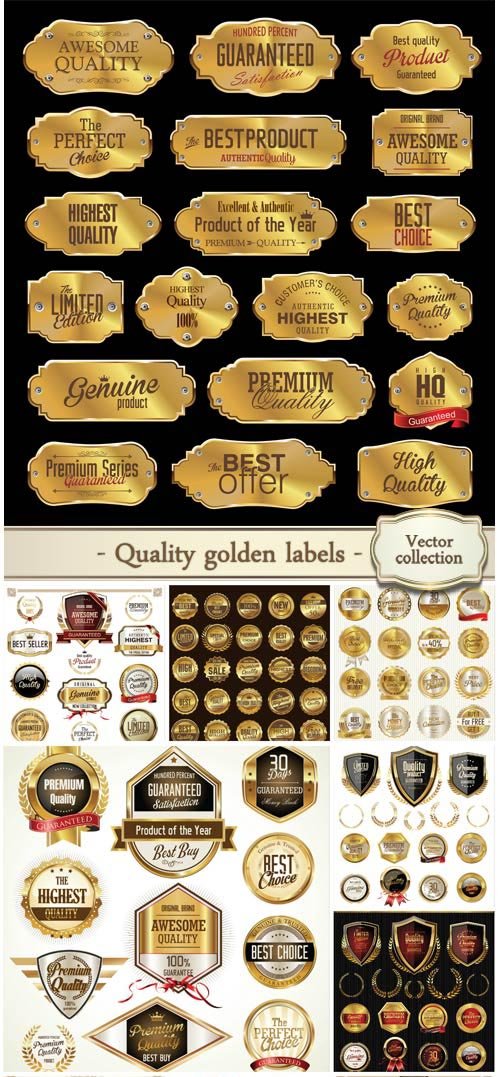 Quality golden badges and labels collection vector