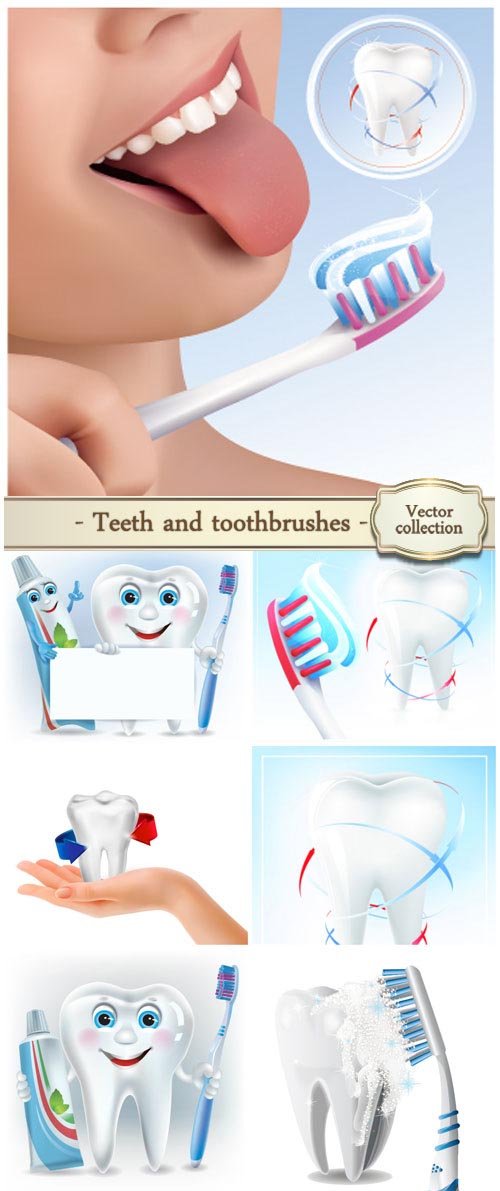 Teeth and toothbrushes vector 