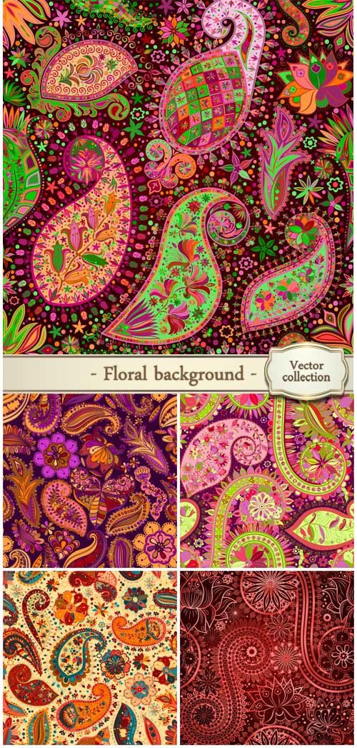 Vintage vector background with colorful designs and flowers