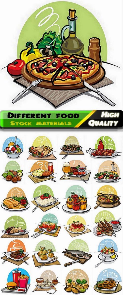 Illustrations lunches dinners and other food - 25 Eps