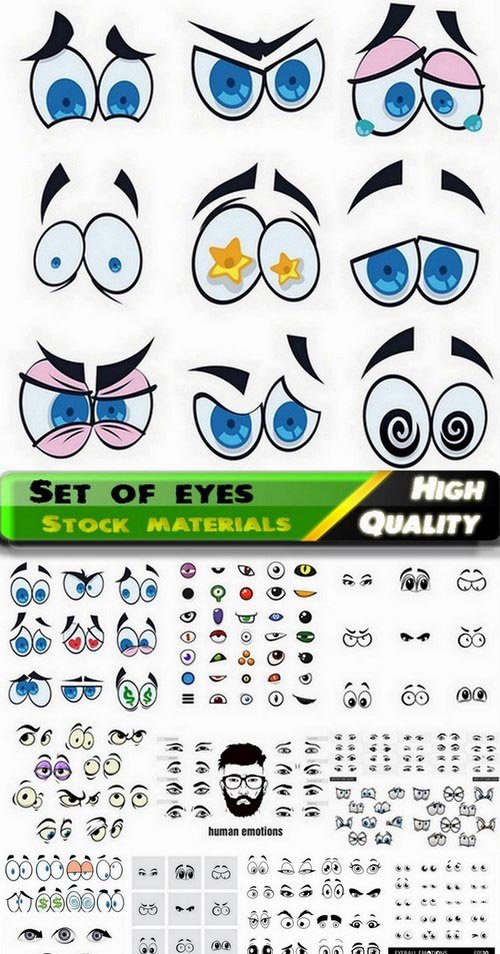 Set of eyes with different emotions and expressions - 25 Eps