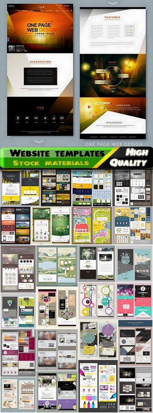 Website template designwith flat and blur elements - 25 Eps