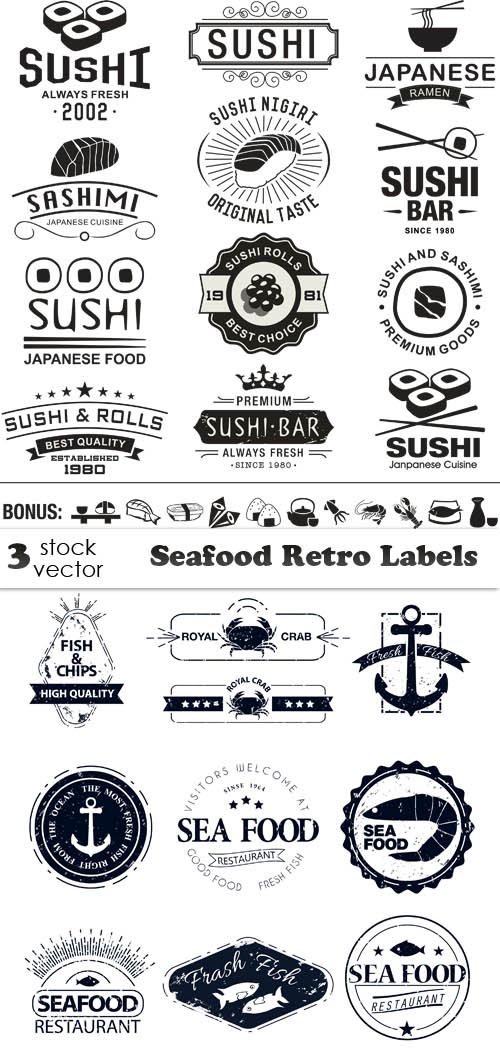 Vectors - Seafood Retro Labels