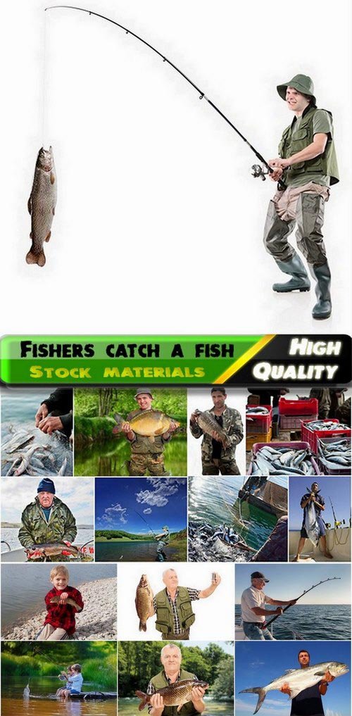 People and fishers catch a fish - 25 HQ Jpg