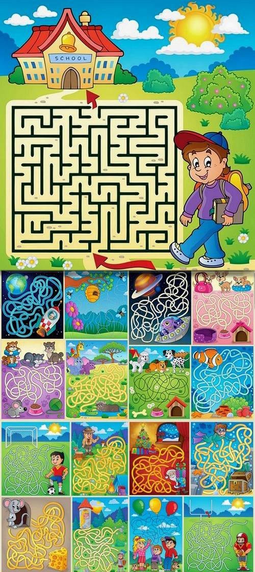 Illustration mazes for kids educational games - 25 Eps