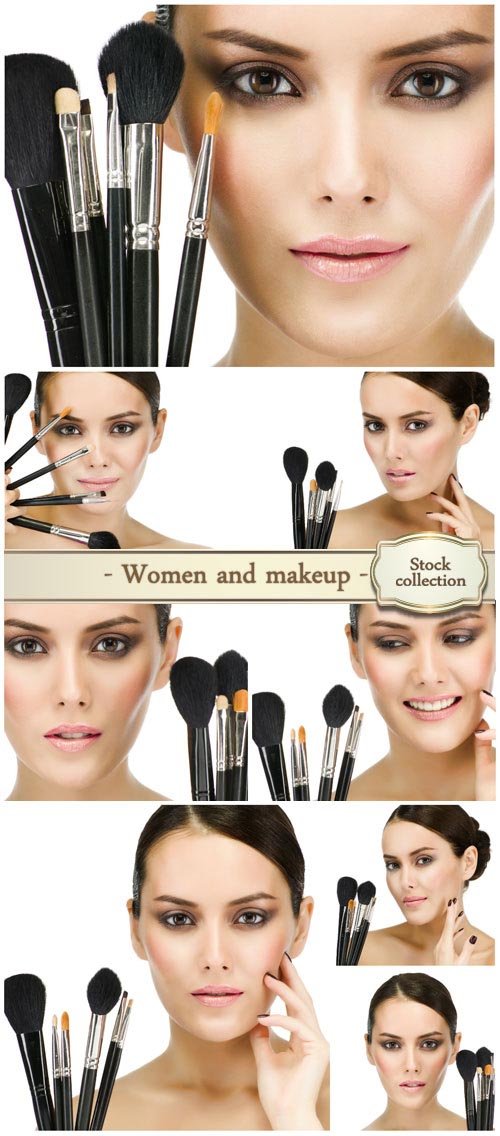 Women and makeup, cosmetics items - stock photos