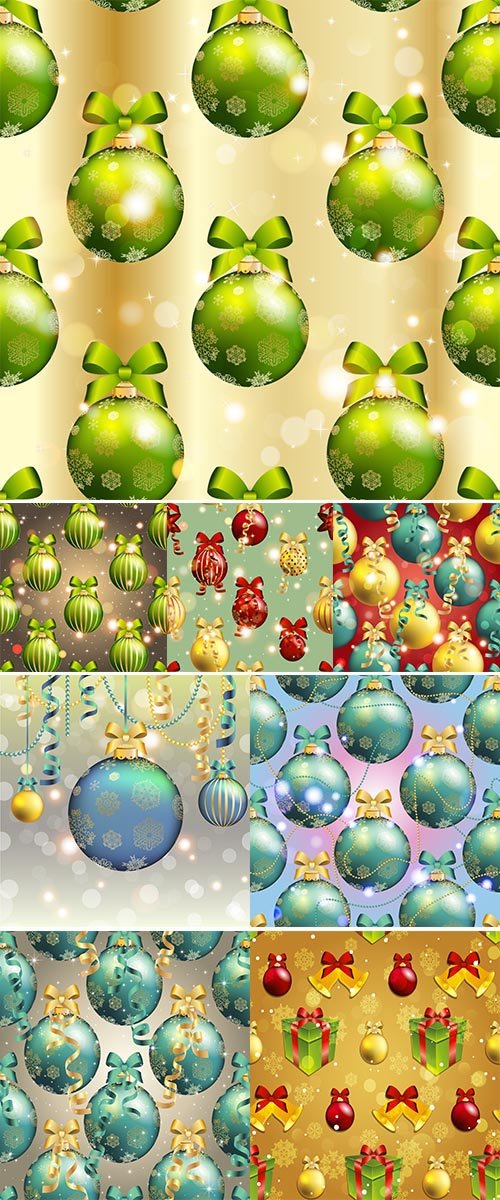 Stock New Year pattern with Christmas ball vector, Christmas wallpaper with bow and ribbon