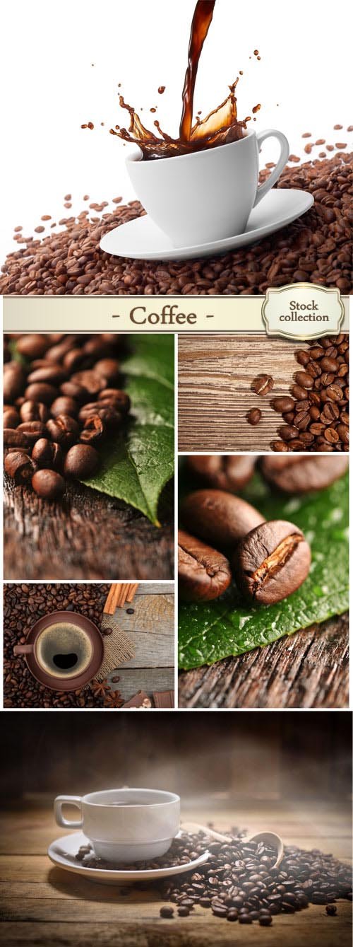 Cup of coffee, coffee beans - Stock Photo