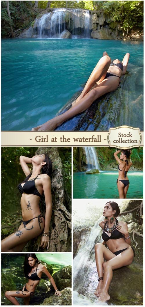 Sexy girl at the waterfall - stock photos