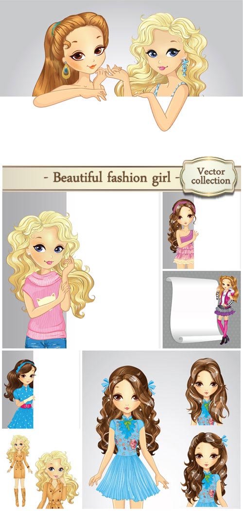 Vector beautiful fashion girl with white banner