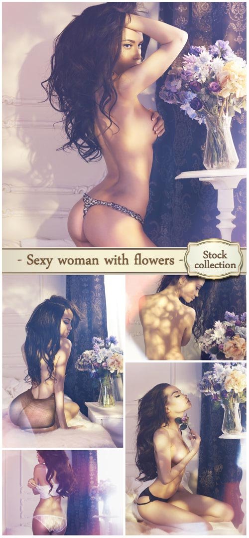Sexy young woman with flowers - stock photos