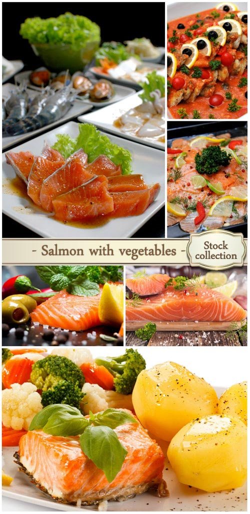 Salmon with vegetables and spices - Stock Photo