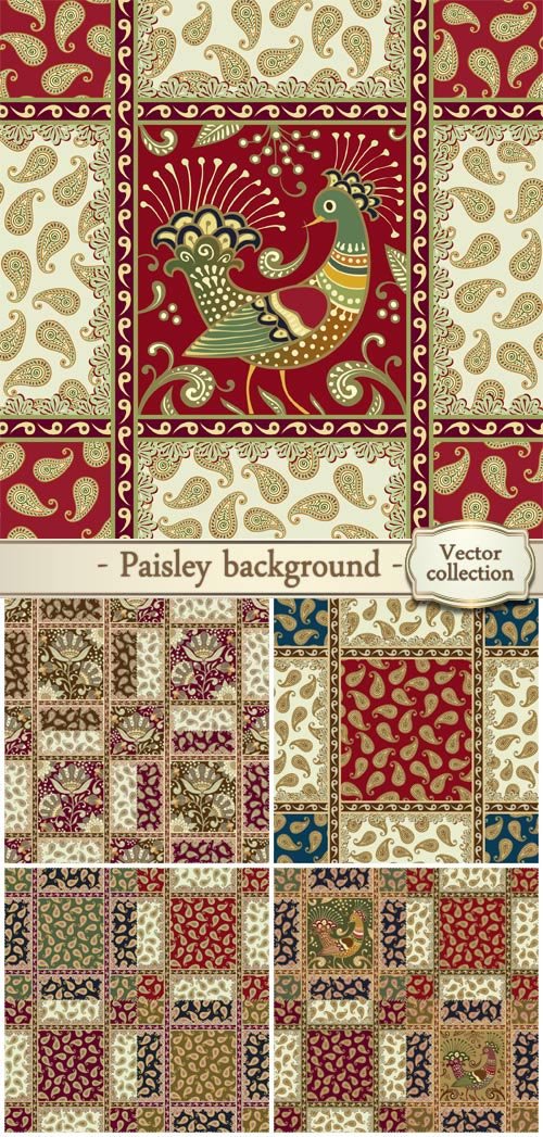 Paisley background with birds, leaves and laces