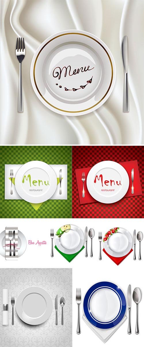 Stock Empty plate with spoon, knife and fork on a white background vector