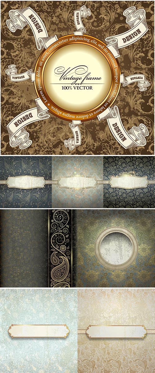 Stock Vintage background with golden pattern, vector