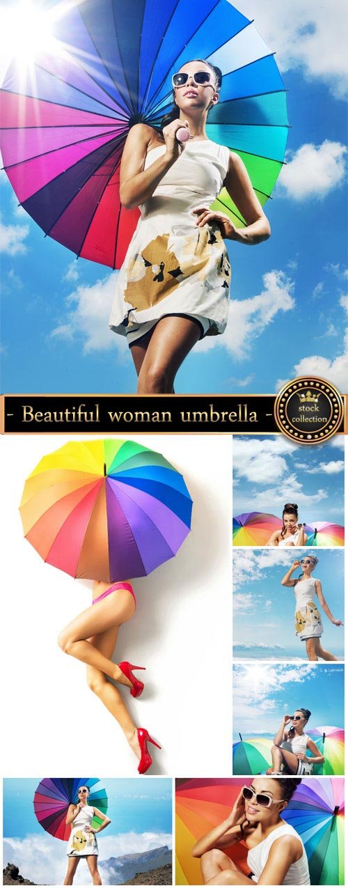 Beautiful woman with colorful umbrella - stock photos