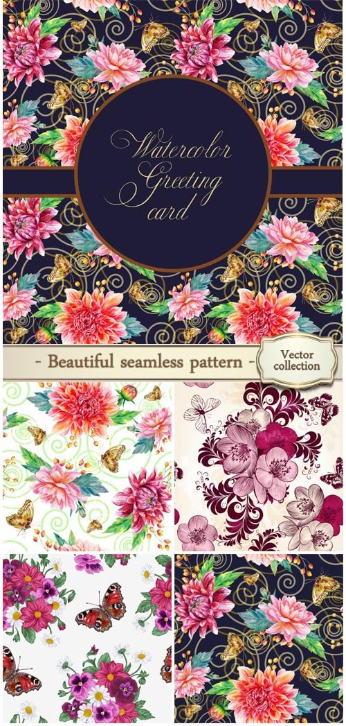 Beautiful seamless pattern with hand drawn flowers, vector