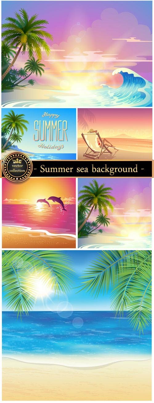 Summer background with palm trees, sea vector