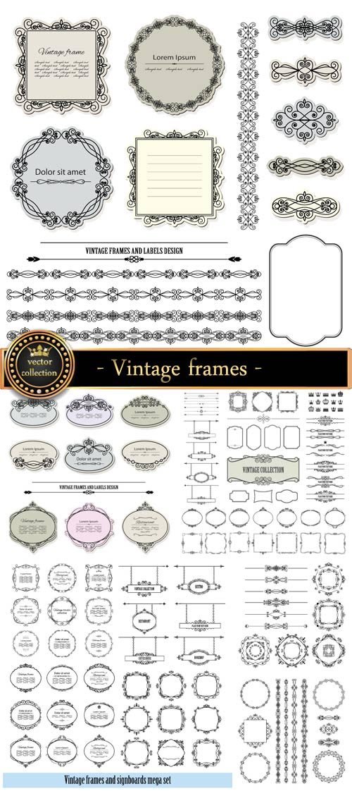 Vintage frames, dividers, signs vector