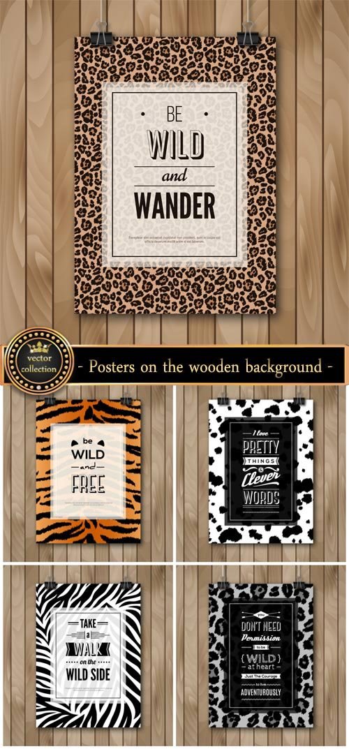 Vector posters on the wooden background