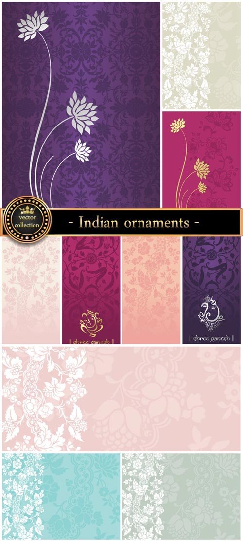 Collection of vector backgrounds with Indian ornaments