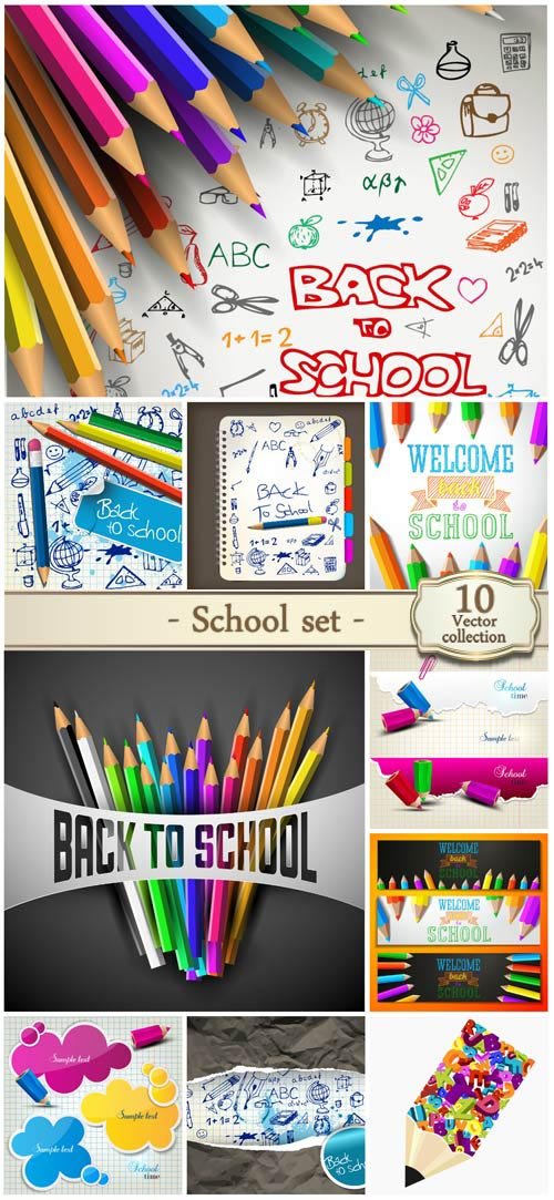 School vector set, books, pencils