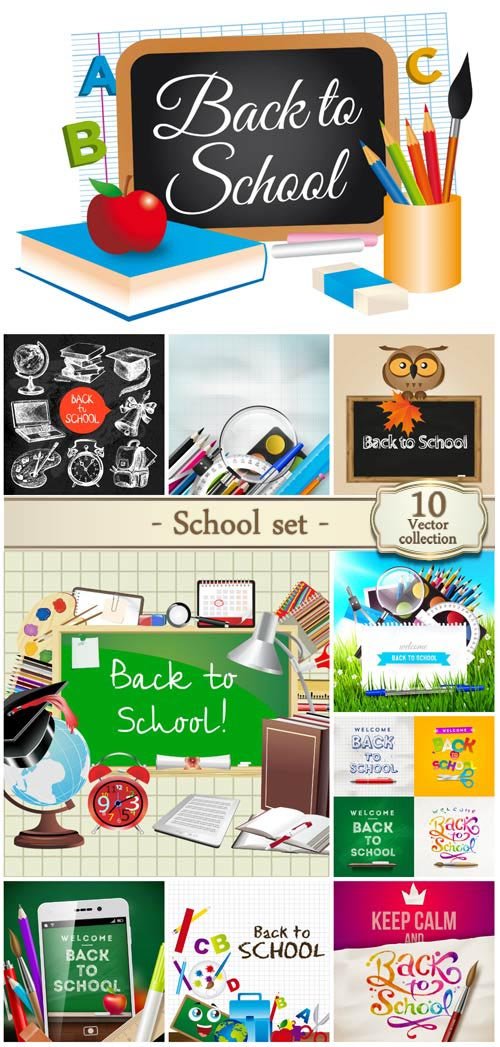 Vector set school, school board, books
