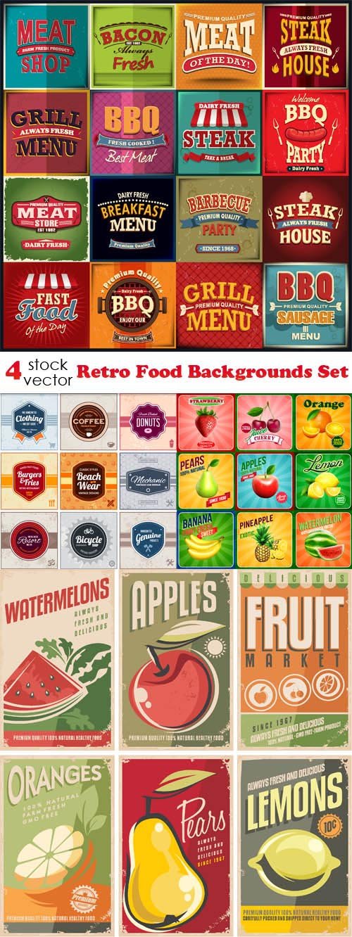 Vectors - Retro Food Backgrounds Set