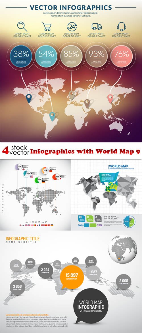 Vectors - Infographics with World Map 9