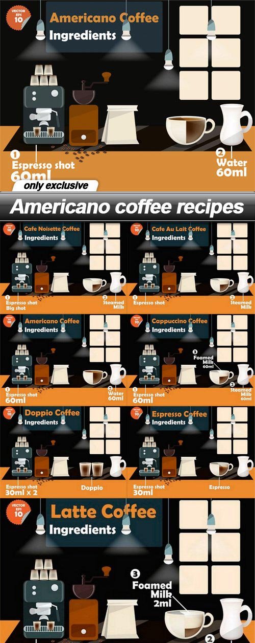 Americano coffee recipes - 7 EPS