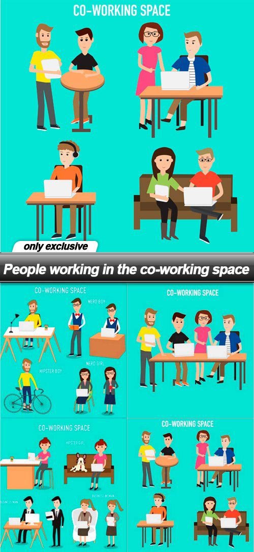 People working in the co-working space - 6 EPS